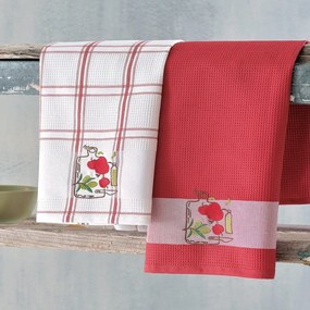 Πετσέτες Κουζίνας Πικέ (Σετ 2τμχ) Chop Red Ρυθμός 45x70cm 100% Βαμβάκι