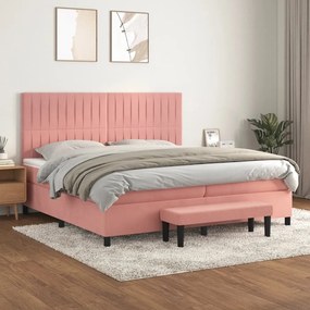 Κρεβάτι Boxspring με Στρώμα Ροζ 200x200 εκ. Βελούδινο - Ροζ