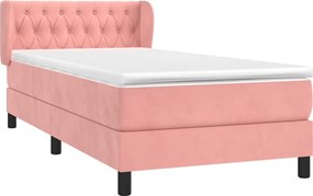 vidaXL Κρεβάτι Boxspring με Στρώμα Ροζ 90x200 εκ. Βελούδινο