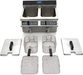 Deep Fryer - 2 x 8L - 2 Baskets - with Drain Tap - Induction
