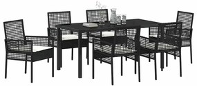vidaXL Σέτ φαγητού για κήπο με μαξιλάρι 7 pcs Μαύρο Πολυ ράταν