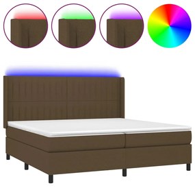 vidaXL Κρεβάτι Boxspring με Στρώμα & LED Σκ.Καφέ 200x200εκ. Υφασμάτινο