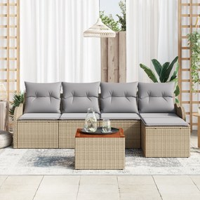 vidaXL Σετ Κήπου 6 Τεμαχίων με Μαξιλάρια Μπεζ από Πολυ Ράταν