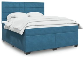 vidaXL Κρεβάτι Boxspring με Στρώμα Μπλε 180x200 εκ. Βελούδινο