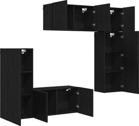 vidaXL Μονάδα Τοίχου Τηλεόρασης 5 pcs Μαύρη δρυς Επεξεργασμένο ξύλο