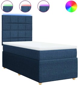 vidaXL Κρεβάτι Boxspring με Στρώμα Μπλε 90x190 εκ.Υφασμάτινο