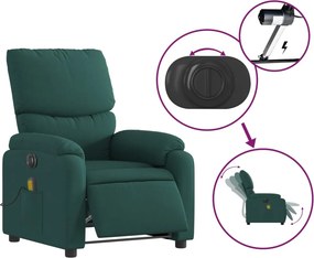 vidaXL Πολυθρόνα Μασάζ Ηλεκτρική Ανακλινόμενη Σκ. Πράσινο Υφασμάτινη