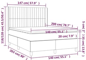 vidaXL Κρεβάτι Boxspring με Στρώμα Σκούρο Γκρι 140x200 εκ Υφασμάτινο