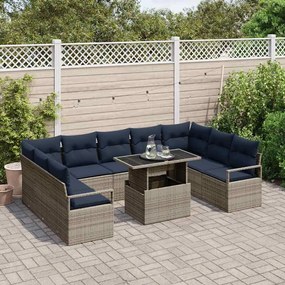 vidaXL Σετ Καναπέ Κήπου 10 pcs Γκρι και Navy Blue Πολυ ράταν