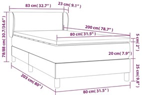 vidaXL Κρεβάτι Boxspring με Στρώμα Σκούρο Γκρι 80x200 εκ. Υφασμάτινο