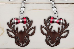 Σετ των 3 Intra απο ξύλο plywood 3mm-4mm πάχος Χριστουγεννιάτικα σκουλαρίκια κομμένα με λέιζερ κεφάλι ελαφιού. Δίασταση 4x4 cm INTRAFABR-107624443