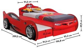 Κρεβάτι Αυτοκίνητο με συρτάρι GT-1305  Κόκκινο χρώμα  90x190cm Cilek