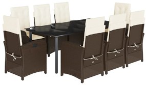 vidaXL Σετ Τραπεζαρίας Κήπου 9 τεμ. Καφέ Συνθετικό Ρατάν με Μαξιλάρια