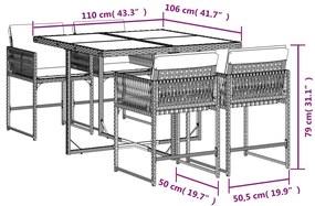 vidaXL Σετ Τραπεζαρίας Κήπου 5 Τεμαχίων Μαύρο Συνθ. Ρατάν με Μαξιλάρια