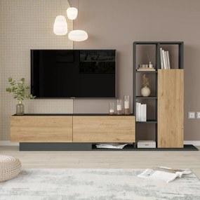 Σύνθετο Σαλονιού Damon σε Φυσικό - Ανθρακί 211.2x29.5x123.6εκ. 211.2x29.5x123.6 εκ.