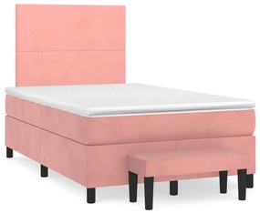 Κρεβάτι Boxspring με Στρώμα Ροζ 120x190 εκ. Βελούδινο - Ροζ