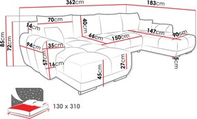 Γωνιακός καναπές Logo U-Ekrou - 362.00Χ183.00Χ85.00cm