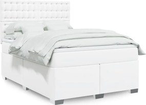 vidaXL Κρεβάτι Boxspring με Στρώμα Λευκό 140x190εκ.από Συνθετικό Δέρμα