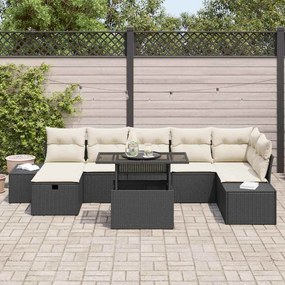 vidaXL Σετ Καναπέ Κήπου με μαξιλάρι 8 pcs Μαύρο Πολυ ράταν