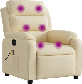 vidaXL Πολυθρόνα Μασάζ Ανακλινόμενη Κρεμ Υφασμάτινη