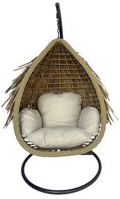 Intrahome Κούνια φωλιά με βάση Varur Intrahome μέταλλο καφέ - pe rattan σε μπεζ απόχρωση 120x105x195εκ | SKU: INTRAPA-479111117