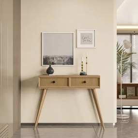 Stewehome Μοντέρνα κονσόλα εισόδου με 2 συρτάρια Φυσικό Ξύλο 90x35x82 cm
