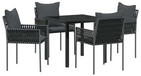 vidaXL Σέτ φαγητού για κήπο 5 pcs Μαύρο Πολυ ράταν