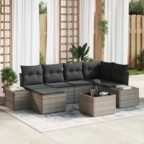 vidaXL Σετ Καναπέ Κήπου με μαξιλάρι 7 pcs Γκρι Πολυ ράταν