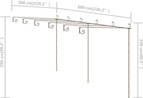 vidaXL Πέργκολα Κήπου Αντικέ Καφέ 6 x 3 x 2,5 μ. Σιδερένια