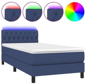 Κρεβάτι Boxspring με Στρώμα &amp; LED Μπλε 90x200 εκ. Υφασμάτινο - Μπλε