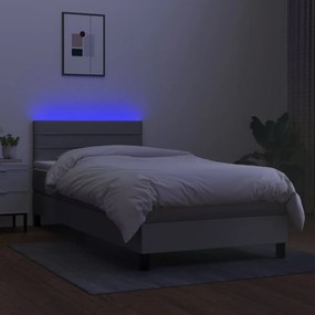 vidaXL Κρεβάτι Boxspring με Στρώμα &amp; LED Αν.Γκρι 100x200 εκ Υφασμάτινο