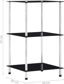 vidaXL Ράφι Διαφανές 3 Επιπέδων Μαύρο 40 x 40 x 67 εκ από Ψημένο Γυαλί