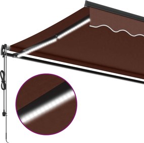 vidaXL Τέντα Πτυσσόμενη Αυτόματη με LED Καφέ 450x350 εκ.