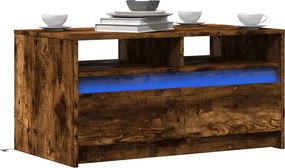 vidaXL Τραπεζάκι Σαλονιού με Φώτα LED Καπνιστή Δρυς Επεξ. Ξύλο
