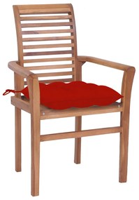 vidaXL Καρέκλες Τραπεζαρίας 8 τεμ. Μασίφ Ξύλο Teak & Κόκκινα Μαξιλάρια