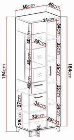 Βιτρίνα Omaha S103, Ελαφριά δρυς, Άσπρο, Με πόρτες, Ο αριθμός των θυρών: 3, 194x60x40cm, 53 kg | Epipla1.gr