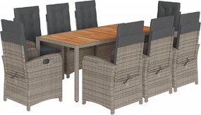 vidaXL Σετ Τραπεζαρίας Κήπου 9 τεμ. Γκρι Συνθ. Ρατάν με Μαξιλάρια