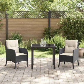 vidaXL Σέτ φαγητού για κήπο με μαξιλάρι 3 pcs Μαύρο Πολυ ράταν