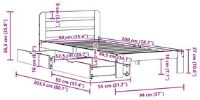 Σκελετός Κρεβ. Χωρίς Στρώμα Καφέ Κεριού 90x200 εκ Μασίφ Πεύκο - Καφέ