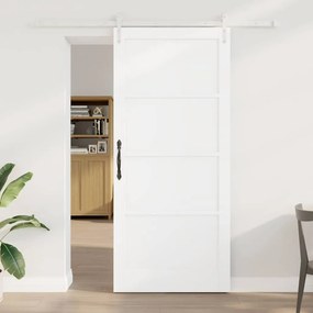 vidaXL Συρόμενη Πόρτα  με Σετ Υλικών Λευκή 93x211 εκ. Μασίφ Ξύλο Πεύκου