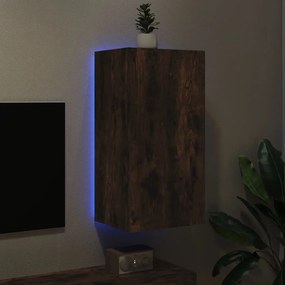 Έπιπλο Τοίχου Τηλεόρασης με LED Καπνιστή Δρυς 40,5x35x80 εκ. - Καφέ