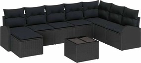 vidaXL Σετ Καναπέ Κήπου με μαξιλάρι 9 pcs Μαύρο Πολυ ράταν