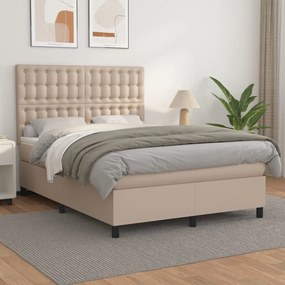 Κρεβάτι Boxspring με Στρώμα Καπουτσίνο 140x190εκ.από Συνθ.Δέρμα - Καφέ