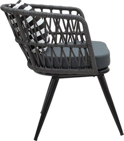 Πολυθρόνα Naoki pakoworld μέταλλο μαύρο-pe γκρι-μαξιλάρι ασπρόμαυρο