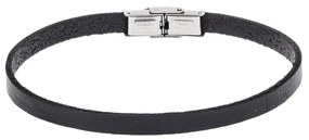 Βραχιόλι Senza Men&#039;s Steel Black Leather Strap