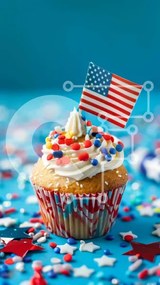 Intra Συλλεκτικό Ξύλινο Παζλ Plywood  4mm - Πατριωτικό Cupcake με αμερικανική σημαία Σε Ξύλινο Κουτί - Διαστάσεις: 10x10 cm – 25 κομμάτια