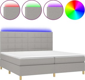 vidaXL Κρεβάτι Boxspring με Στρώμα &amp; LED Αν.Γκρι 200x200εκ. Υφασμάτινο
