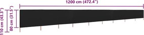 vidaXL Προστατευτικό Αέρα με 9 Πάνελ Μαύρο 1200 x 80 εκ. Υφασμάτινο