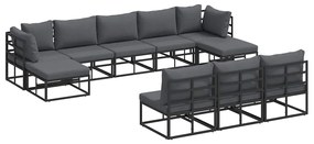 vidaXL Σετ Καναπέ Κήπου με μαξιλάρι 10 pcs Μαύρο Αλουμίνιο