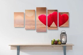 Εικόνα 5 μερών κόκκινες καρδιές σε ξύλινη υφή - 100x50